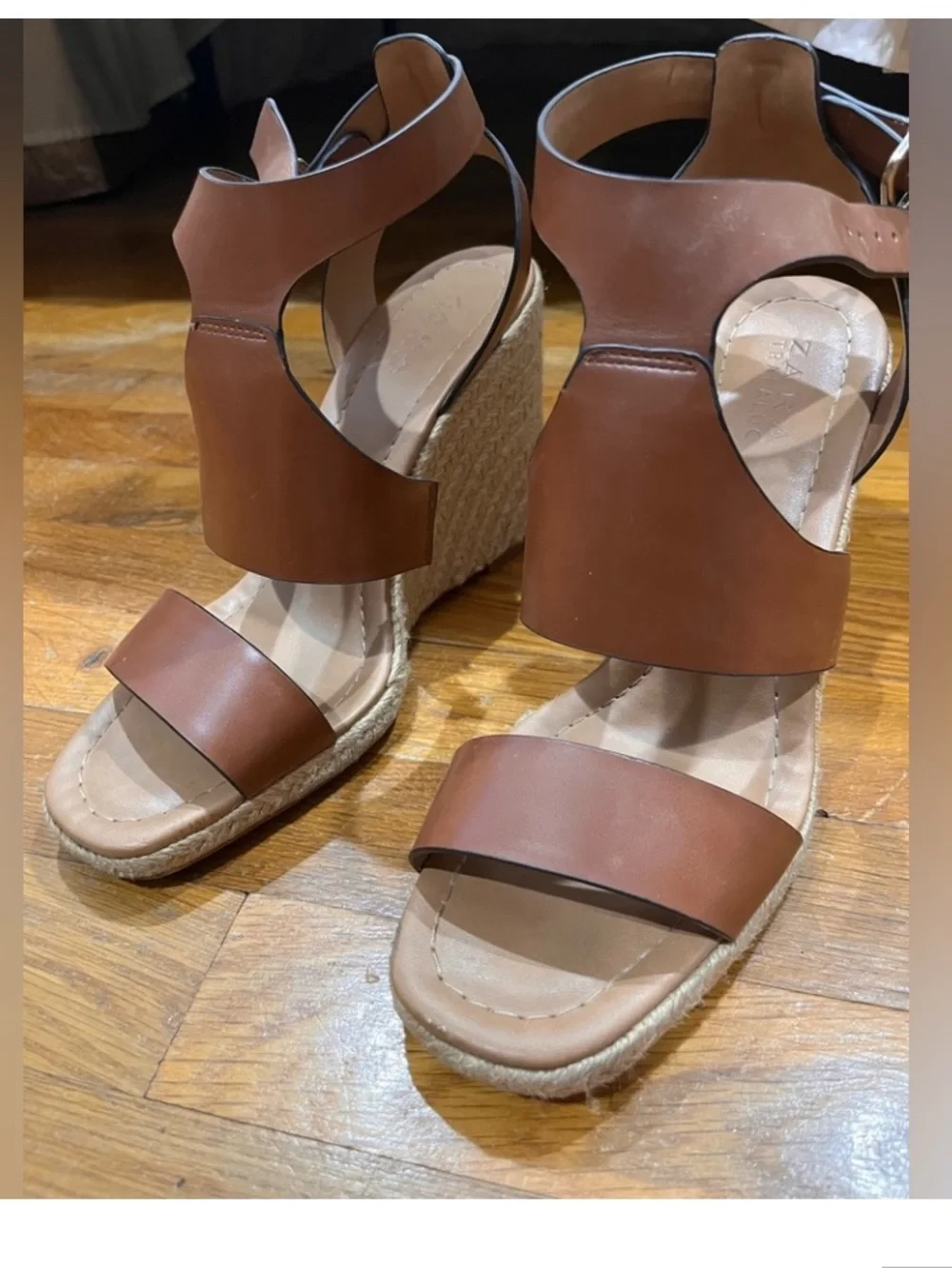 Zara Brown Wedge Espadrille Sandals